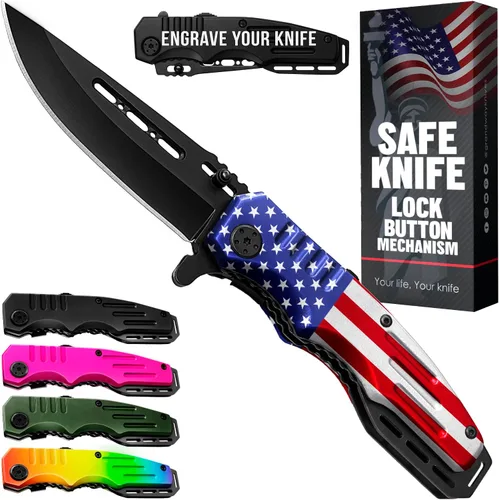 Navaja de bolsillo asistida por resorte, plegable, estilo militar, para niños exploradores, cuchillo táctico ideal para acampar, caza, 3. Bandera
