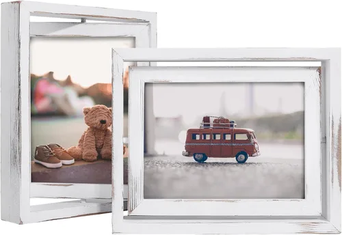 Miniatura 7 de Egofine - Paquete de 2 marcos de fotos giratorios flotantes de 4 x 6 pulgadas, exhibición doble cara con frente de vidrio HD, marco de madera