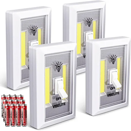 VIBELITE Interruptor de luz nocturna LED, 12 baterías en total incluidas, interruptor LED COB inalámbrico de 200 lúmenes, debajo del gabinete, Blanco
