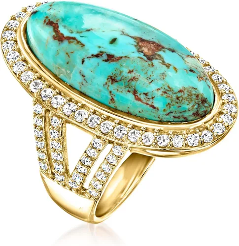 Miniatura 3 de Ross-Simons Turquoise and 1.30 ct. t.w. White Topaz Ring in 18kt Gold Over Sterling