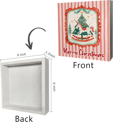 Miniatura 6 de KEUSPI Cartel de madera rústica rosa con texto en inglés "Merry Christmas", decoración de escritorio de Navidad preparada, árbol de Navidad, caballo