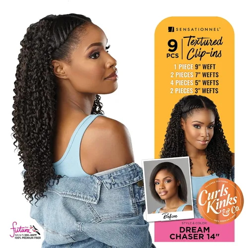 Miniatura 3 de Sensationnel Curls Kinksandco Clip In - Dream Chaser - Paquete de 9 clips fáciles de usar para cabello natural de 3C a 4C (1 JETBLACK)