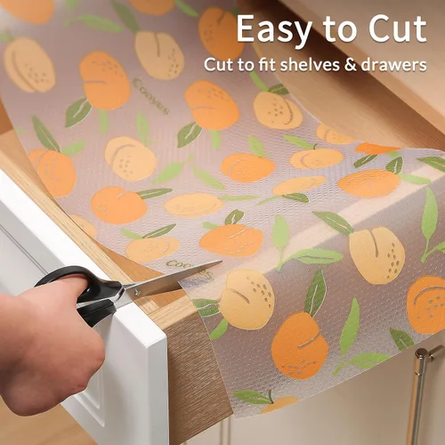 Miniatura 8 de Forro de estante Cooyes, forro para cajones no adhesivo e impermeable, papel para estantes EVA duradero y fácil de cortar para armarios de cocina