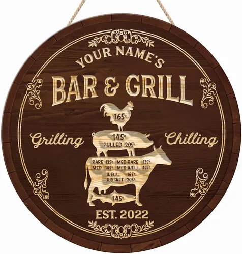 Miniatura 27 de Artsy Woodsy Letrero personalizado para bar y parrilla en el patio trasero (no tallado o neón), decoración de placa artística de pared, accesorios