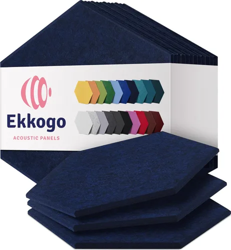 Miniatura 10 de Paneles insonorizantes de alta densidad para pared, forma hexagonal, paquete de 12 unidades de 14" x 12.1" x 0.4", color azul mezclilla Azul denim