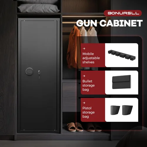 Miniatura 4 de Bonusall 12-15 Caja Fuerte para Rifles, Caja Fuerte para 9 Rifles y 4 Pistolas, Cajas Fuertes para Rifles para el Hogar con Teclado Digital