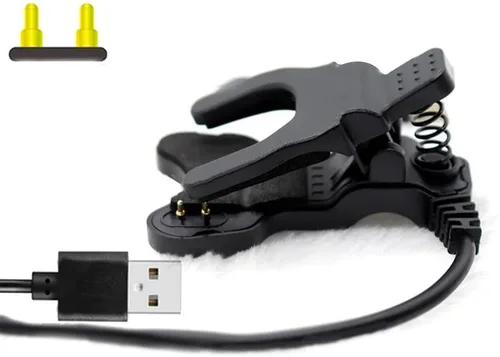 Compatible con puerto USB negro, 2 pines, 0.118 in, 0.157 in, tipo clip, adaptador de cargador USB para pulseras de reloj inteligente, cargadores y