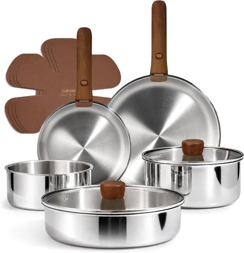 Miniatura 8 de CAROTE Juego de 12 piezas de ollas y sartenes de cerámica antiadherentes, juego de utensilios de cocina saludables, sin PFAS/PFOA, juego de cocina