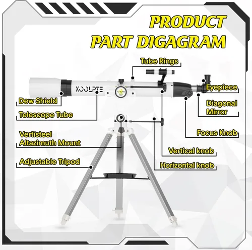Miniatura 5 de Telescopio 3.543 in Apertura 35.433 in - Vertisteel AZ Mount Base, ajuste de alta precisión, aumento 45-450x, control remoto inalámbrico, adaptador