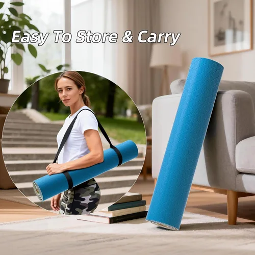 Miniatura 5 de HAHE Extra Thick Yoga Mat, 72"Lx32"Wx0.4"Th (10mm), Wide Non-slip Exercise Mats with Carry Strap, Double-Sided POE Fitness Mat for Yoga, Pilates &