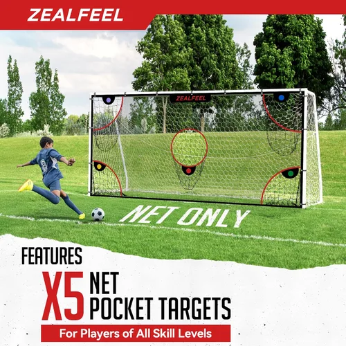 Miniatura 2 de ZEALFEEL Red de portería de fútbol, red de portería de 3,6 x 1,8 m con 5 zonas de puntuación para práctica de tiro y portería, malla antidesgarro, 3