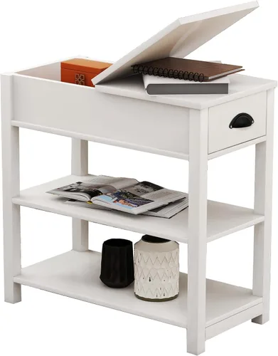 Mesa auxiliar estrecha con tapa abatible, mesa auxiliar delgada con cajón, mesas auxiliares con almacenamiento para espacios pequeños, sala de