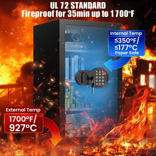 Miniatura 3 de Caja fuerte ignífuga de 7.0 pies cúbicos para el hogar con 3 estantes extraíbles, caja fuerte contra incendios con teclado digital, alarma