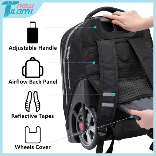 Miniatura 113 de NEW TILAMI Mochila con ruedas de 19 pulgadas con bolsa de almuerzo para niñas y niños, mochila para laptop con ruedas, bolsa de mano duradera