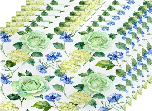 Miniatura 57 de Shrahala Hermosos manteles individuales de flores de rosas, hermosas flores, elegantes manteles de lino de arpillera lavable, aislamiento térmico