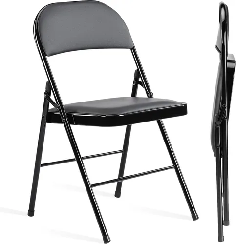 Miniatura 10 de Alpen 4 Pack Folding Chairs Leather Padded, Steel Frame Portable Stackable Commercial Seat, Comfy for Home Office Party Indoor Outdoor, Black