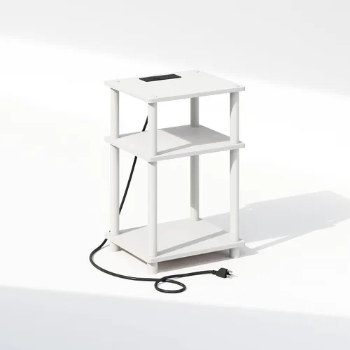 Miniatura 19 de Furinno Just Turn-N-Tube - Mesita de noche de almacenamiento abierto, 1 paquete, 3 niveles, blanco/blanco