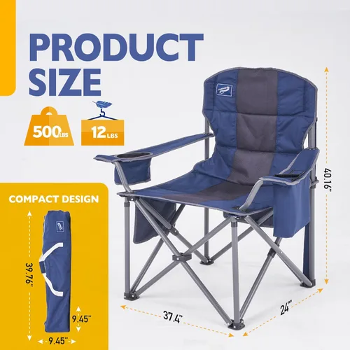 Miniatura 2 de Silla de camping plegable de gran tamaño para adultos, soporta 500 libras, tela transpirable, soporte para tazas aislado, enfriador de 8 latas
