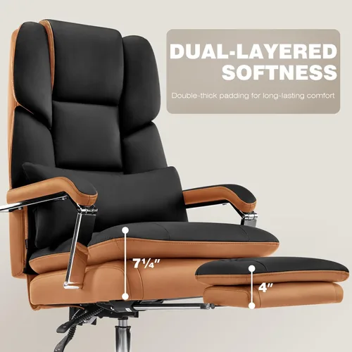 Miniatura 5 de Furniliving Silla de oficina grande y alta, 500 libras, silla de oficina ejecutiva de cuero con reposapiés, asiento ancho reclinable con soporte