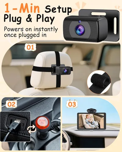 Miniatura 6 de Cámara de Coche para Bebé Rohent de 7.2 Pulgadas: Cámara Trasera para Asiento Trasero Infantil de 1080P HD con Visión Nocturna, Rotación de 360°