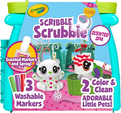 Miniatura 7 de Crayola Scribble Scrubbie Pets Spa perfumado, juego de juguetes de animales, incluye marcadores lavables y perfumados, regalos para niñas y niños, a