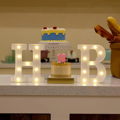 Miniatura 2 de Letras iluminadas para decoración de feliz cumpleaños, números LED alimentados por batería, letrero de número de marquesina para fiesta