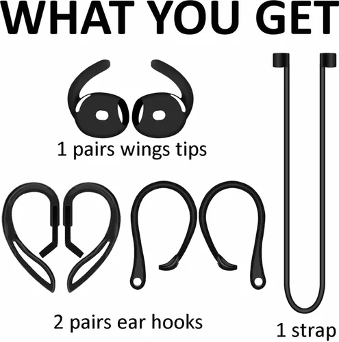 Miniatura 6 de A-Focus Juego antideslizante para AirPods 4 de silicona con ganchos ajustables para las orejas, diseño ergonómico con alas, puntas de gancho