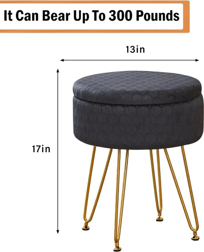 Miniatura 3 de Cpintltr Taburete moderno de terciopelo tapizado redondo, otomanos de almacenamiento, multiusos, decoración del hogar, mesa de café otomana, Negro