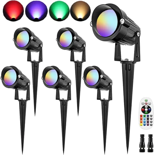 Iluminación de paisaje RGB de 6 W de bajo voltaje, 16 luces de paisaje que cambian de color, foco de color al aire libre de 12V ~ 24V para jardín,