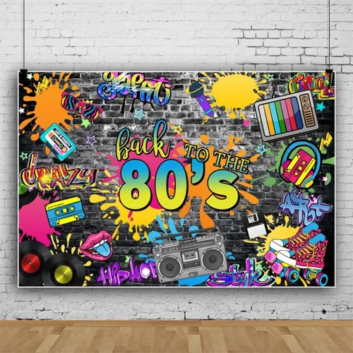 Decoración de fiesta de los años 80 de 5 x 3 pies, telón de fondo retro de ladrillo gris de regreso a los 80, música, graduación, grafiti, piedra,