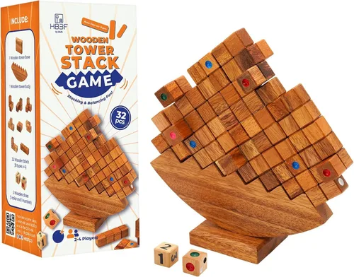 Miniatura 10 de BSIRI Juego familiar de torre de madera para adultos mayores y adultos y bloque de fiesta apilable clásico para desafiar tus habilidades, torres