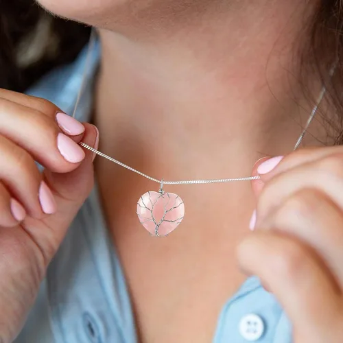 Miniatura 3 de Bestyle Collar de cristal curativo envuelto en árbol de la vida, colgante de piedra natal de 12 meses para parrillas de mujer, joyería de piedras