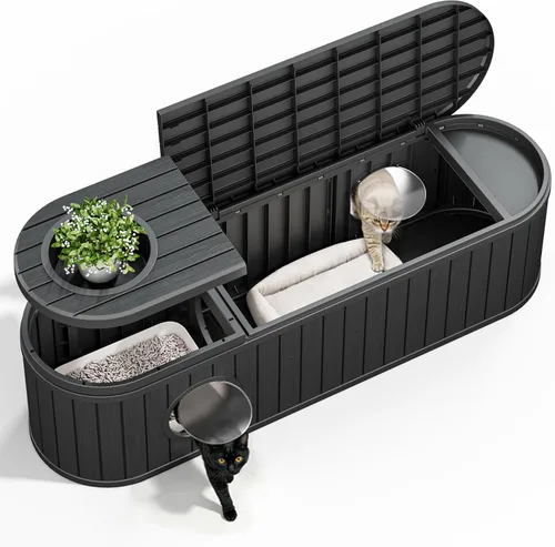 Caja de arena oculta para 2 gatos, caja de arena para gatos con puerta redonda elevadora, gabinete grande para gatos, casa interior para gatos con