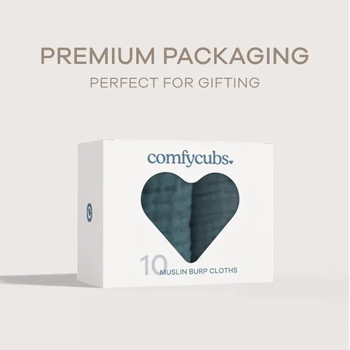Miniatura 6 de Comfy Cubs - Paquete de 10 trapos de muselina para eructos, 20 x 10 pulgadas, grandes, de 6 capas, ultra absorbentes, 100 % algodón para babero