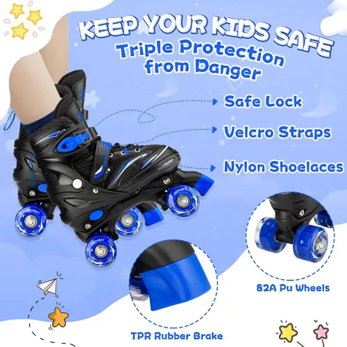 Miniatura 3 de Patines para niños de 3 a 12 años, 4 tamaños ajustables para niños con 8 ruedas iluminadas, patines para niñas Azul-cielo