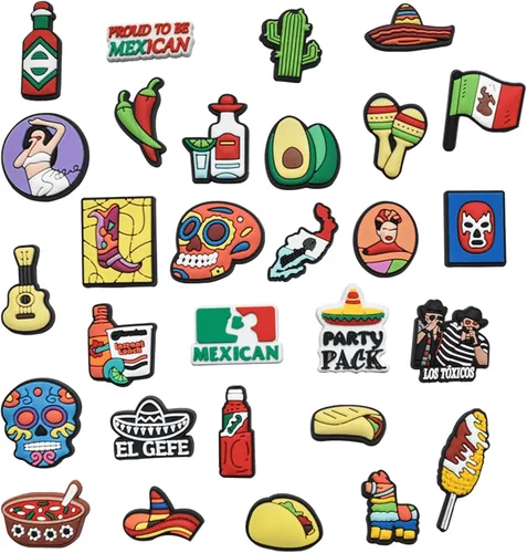 Miniatura 2 de 100Pcs Mexican Inspired Croc Decoration Charms-Mexican Shoe Charms for Croc Sandals, Mexican Croc Pins for Teen kids Adults Women Men Boys Girls