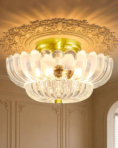 Miniatura 11 de Luces de Techo Semiempotradas Lámpara de Techo de Cristal Marrón Candelabros Base Negra Iluminación Moderna Accesorio de Luz Adecuado para Sala
