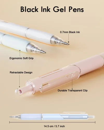 Miniatura 6 de Bolígrafos de gel, 12 piezas Bolígrafos de tinta negra de secado rápido, bonitos bolígrafos ergonómicos de punta fina de escritura suave