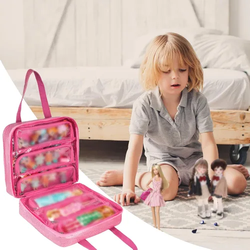 Miniatura 6 de Estuche de transporte para muñecas compatible con muñecas LOL Surprise, bolsa de almacenamiento de juguetes de viaje colgantes con 6 bolsillos Rosa