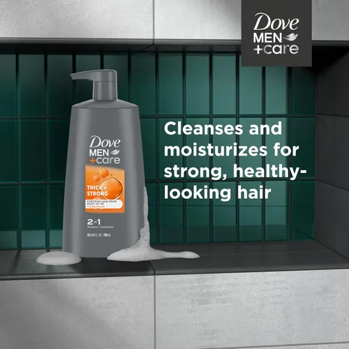 Miniatura 5 de DOVE MEN+ CARE Champú 2 en 1 + acondicionador grueso + fuerte 4 unidades para fortalecer el cabello desde la raíz hasta las puntas, con calcio, 25.4