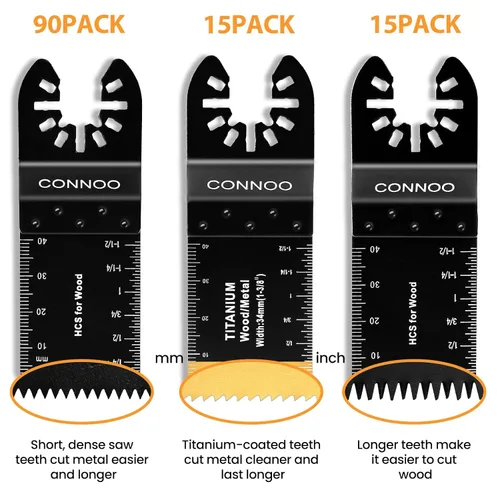 Miniatura 2 de CONNOO Paquete de 120 hojas de sierra oscilantes, cuchillas oscilantes multiherramienta para madera y plástico, dientes largos japoneses, kits