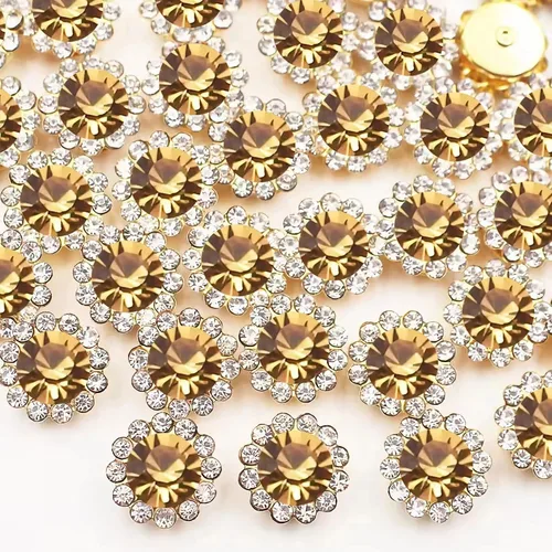 Miniatura 14 de 120 piezas de 12 mm de girasol coser en diamantes de imitación de cristal, gemas de vidrio, diamantes de imitación de metal para manualidades