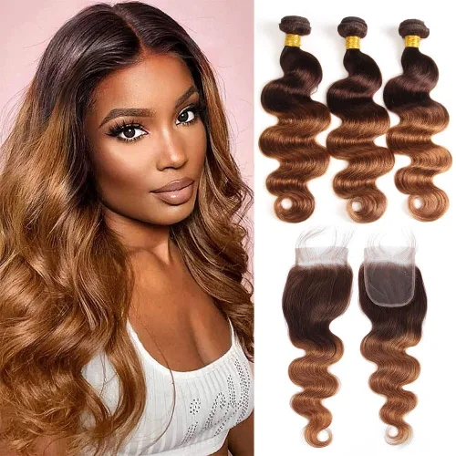 Miniatura 27 de Cabello Brasileño Ondulado Degradado de 2 Tonos 3 Paquetes Cabello Humano Virgen Remy Brasileño Paquetes de Tejido de Cabello Ondulado 100% Sin