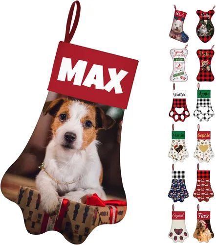 Miniatura 21 de Calcetines de Navidad personalizados con foto de nombre, medias personalizadas en forma de hueso para perros, gatos, mascotas, medias de Navidad