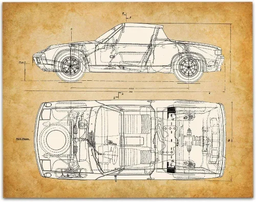 Miniatura 10 de Porsche 914 - Póster antiguo para automóvil y cueva de hombre, dibujo de patente de coche deportivo, decoración de pared de garaje, gran regalo