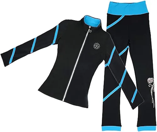 LIUHUO Pantalones de chaqueta en espiral para patinaje artístico, pantalones de vellón para niñas, pantalones negros para mujer
