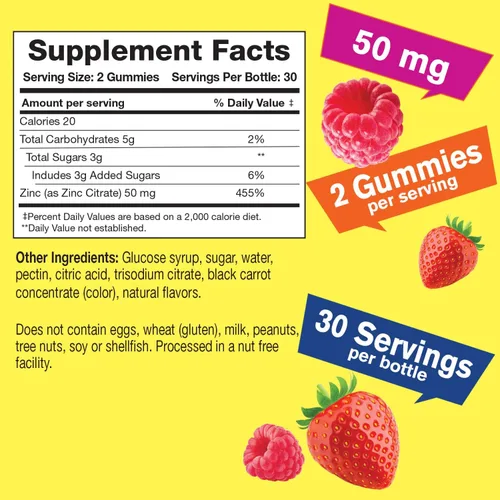 Miniatura 2 de WellYeah Gomitas de zinc de 50 mg (paquete de 2) – Apoya la función inmune saludable y la salud antioxidante – Sabor natural de bayas – Sin gluten