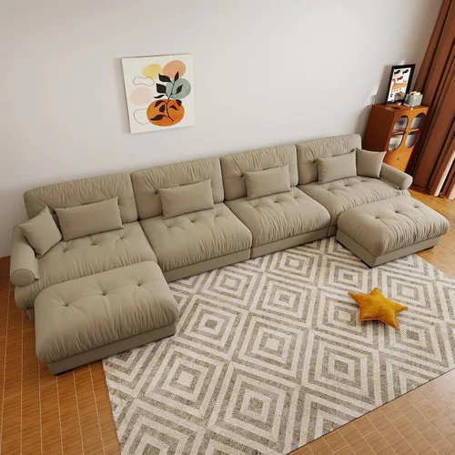 Miniatura 14 de Sofá modular de gran tamaño de 94 pulgadas, sofás seccionales grandes de color beige y blanco para sala de estar, juego de sofá de terciopelo, sofás