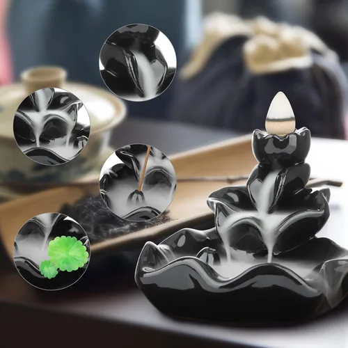 Miniatura 4 de DK177 Soporte de incienso en cascada, quemador de incienso de cerámica, reflujo de cerámica, fuente de incienso zen, máquina difusora, soporte