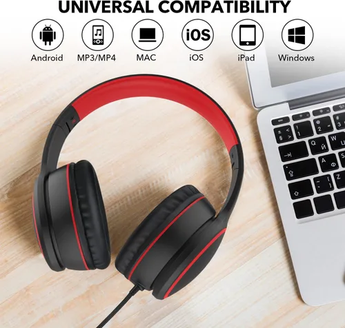 Miniatura 6 de R10 - Auriculares sobre la oreja con micrófono, auriculares de bajos estéreo ligeros y plegables con cable de 1.5M sin enredos, auriculares